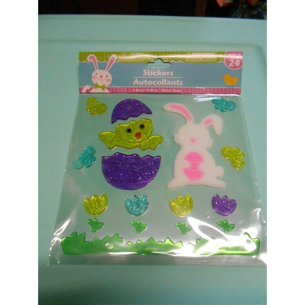 NEW Easter Egg Chick & Bunny flowers Tulips Window Gel Clings Decorations 24 pcs
